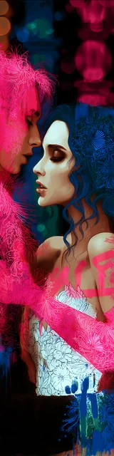 Free dark romance bookmark featuring a couple with pink-toned styling